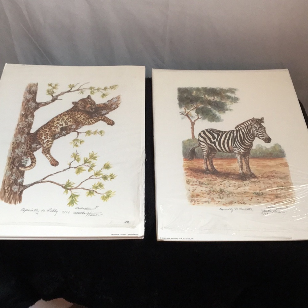 Martha Hinson Prints. Leopard and Zebra circa 1994 Vintage Set of three